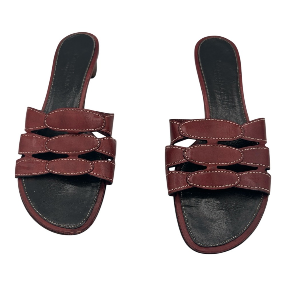 Cole Haan Women Red Leather Cutout Slides Wedge Heels Sandals Size 8B
